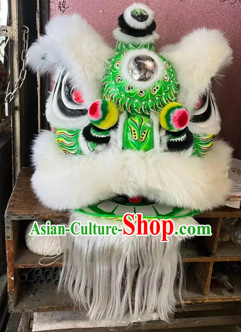 China Fut San Dancing Lion Chinese White Wool Lion Dance Equipment Online Shop Traditional Handmade Green Lion Costume Complete Set