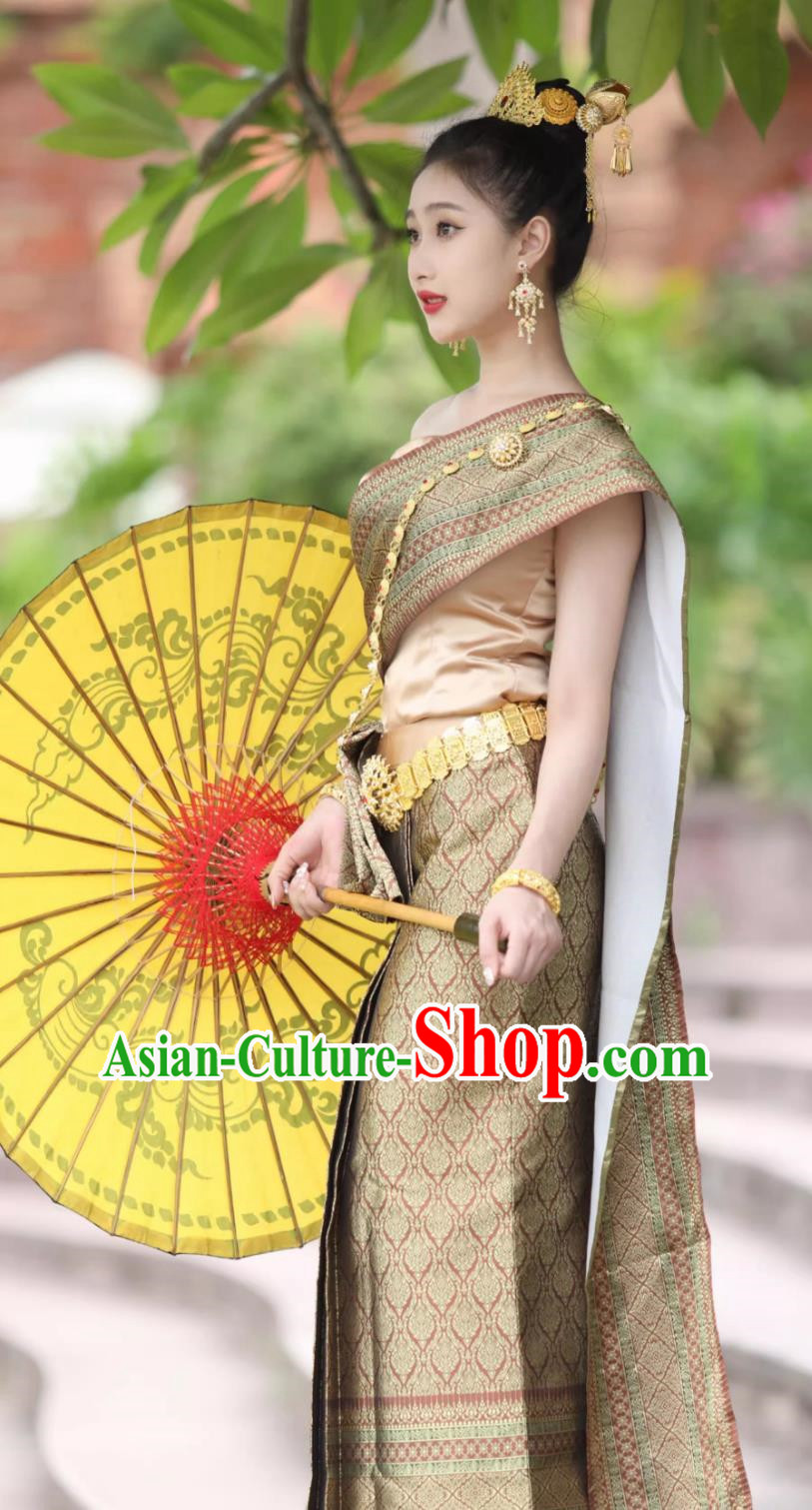 Thai Traditional Clothing Women Set Off Shoulder Thailand Daily Costume Welcome Work Uniform