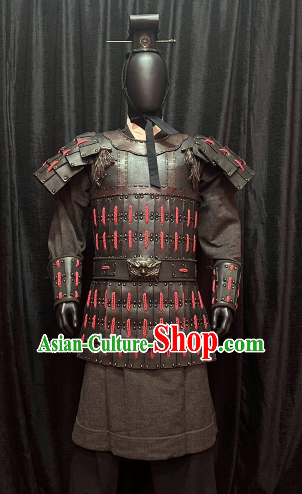 China Qin Dynasty General Armor Ancient Chinese Clothing Terra Cotta Warriors Brown Set