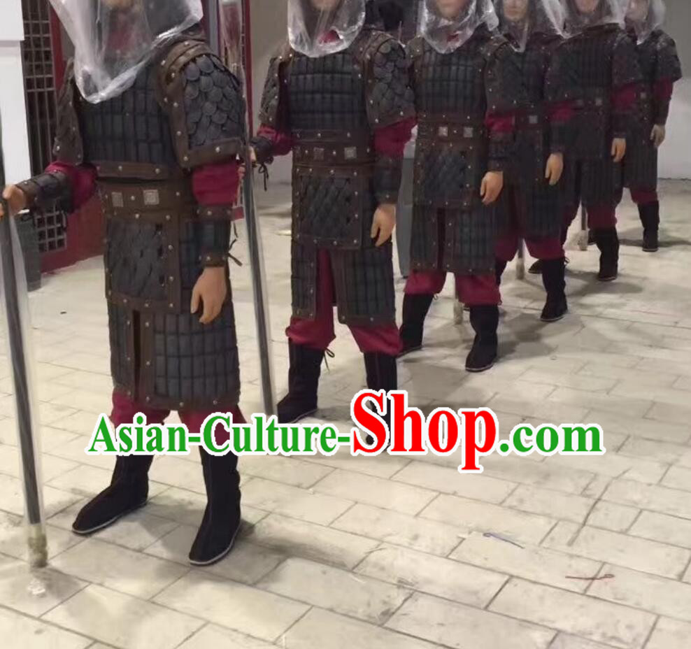 China Han Dynasty Warrior Armor Ancient Chinese General Clothing Handmade Museum Exhibition Armour and Helmet Set