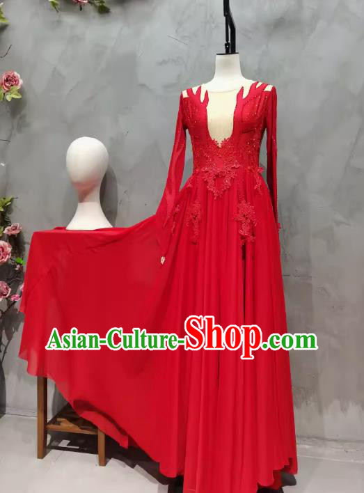 Flowering All The Way Modern Dance Costume Women Group Dance Red Dress