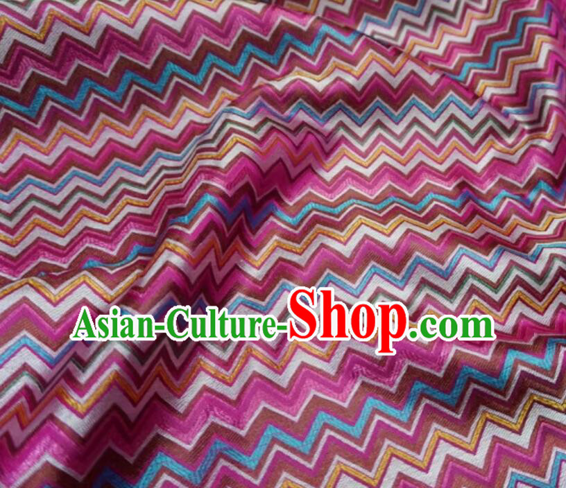 Chinese Tang Suit Cloth Material Classical Colorful Waves Design Pattern Rosy Brocade Traditional Cheongsam Satin Fabric