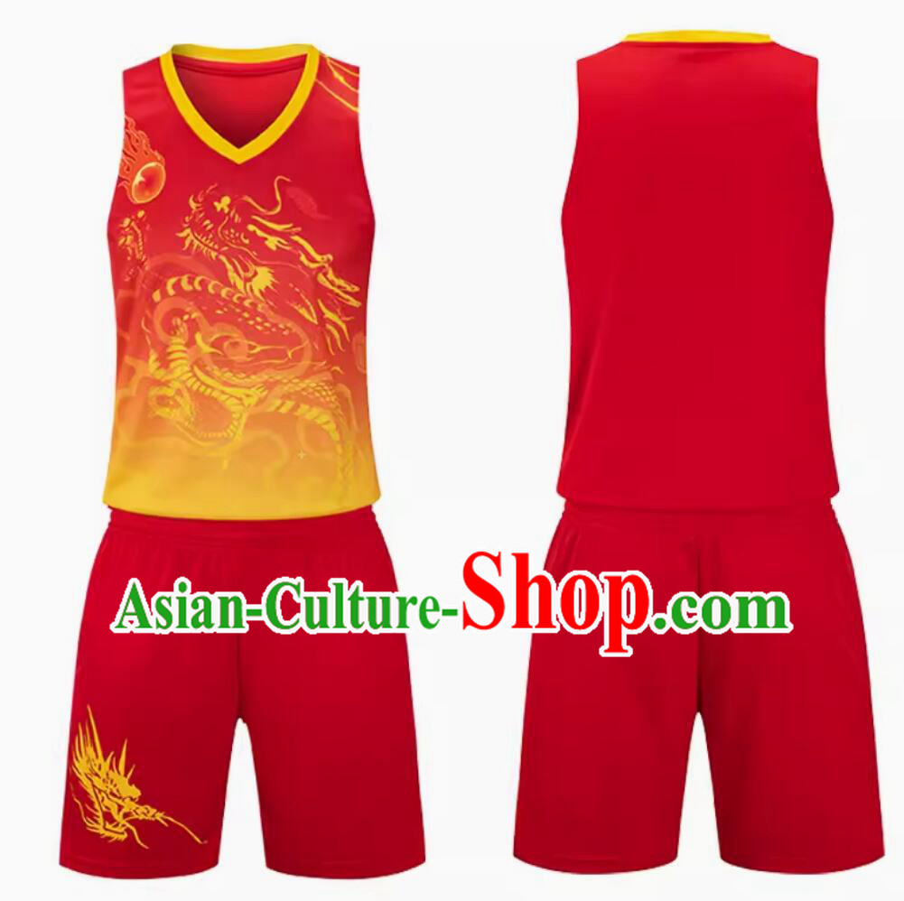 Red Chinese Dragon Boat Racing Costume Traditional Dragon Dance Player Outfit