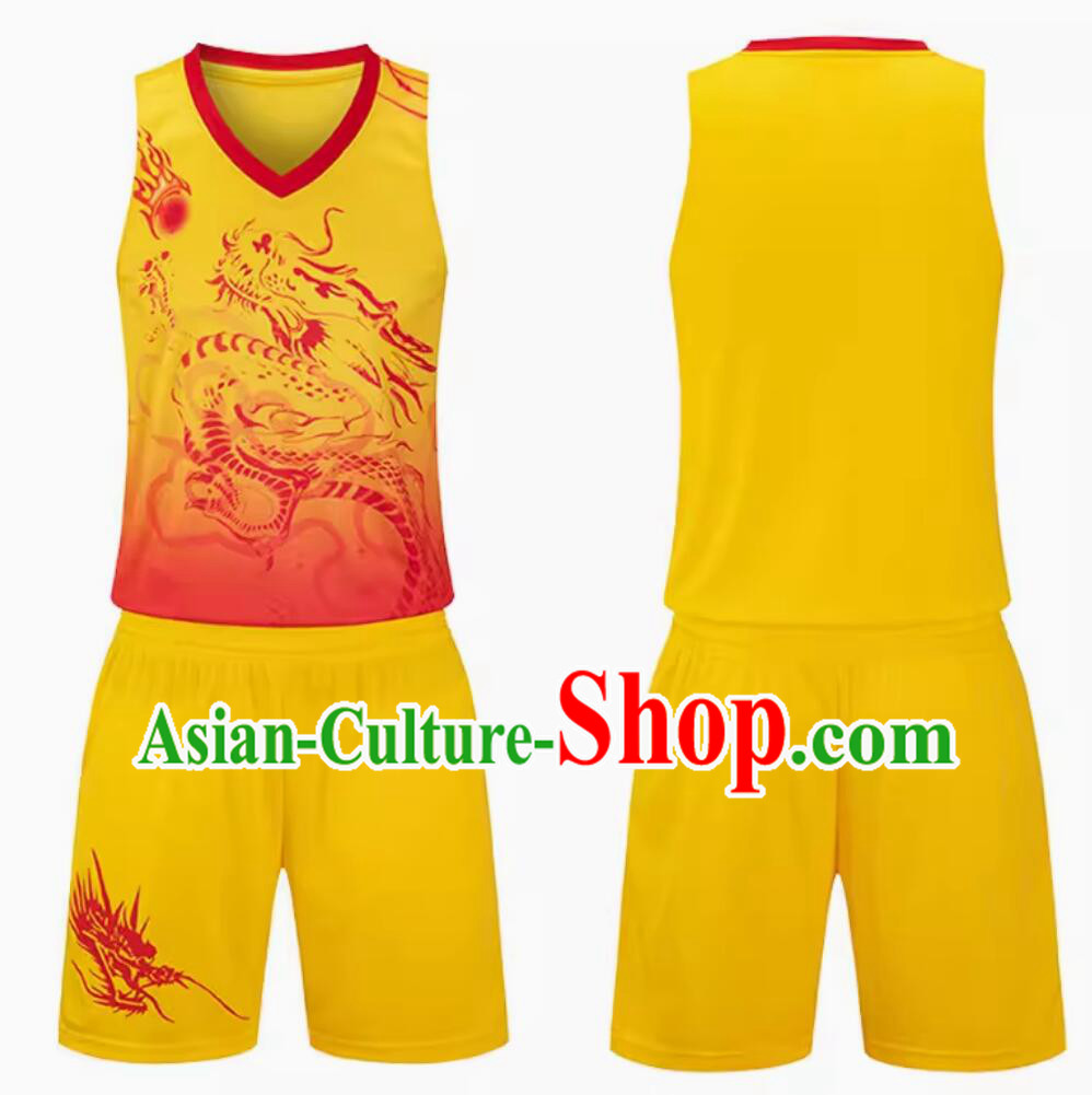 Yellow Traditional Dragon Dance Player Outfit Chinese Dragon Boat Racing Costume