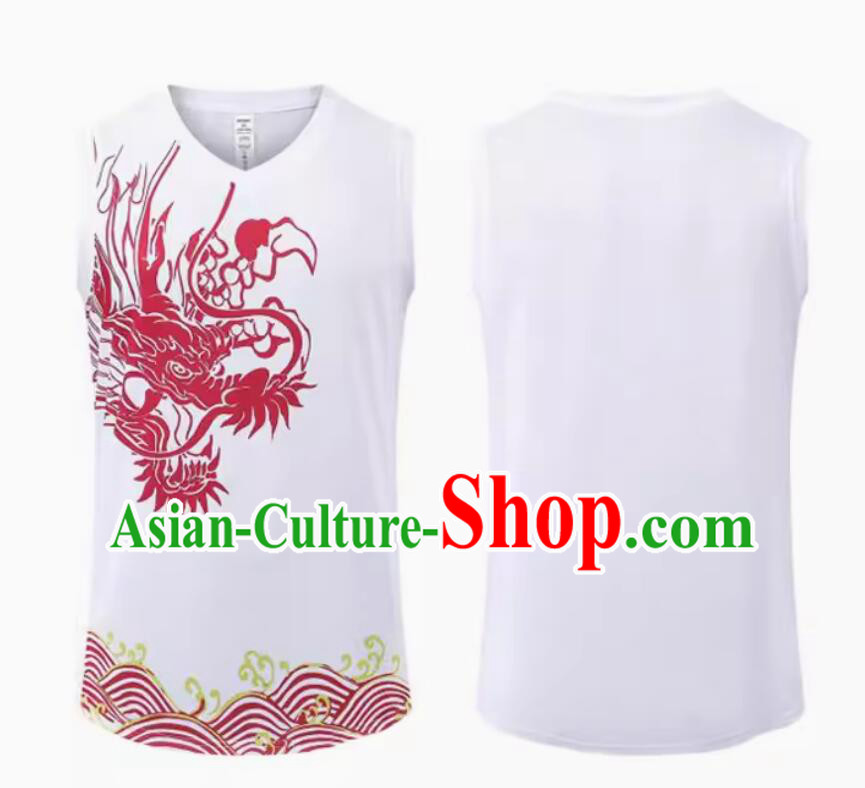 Chinese Dragon Boat Racing Costume Traditional Dragon Dance Player White Outfit