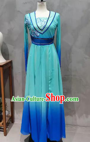 Top Women Stage Performance Solo Dance Blue Dress Chinese Classical Dance Costume Orchids Dance Clothing