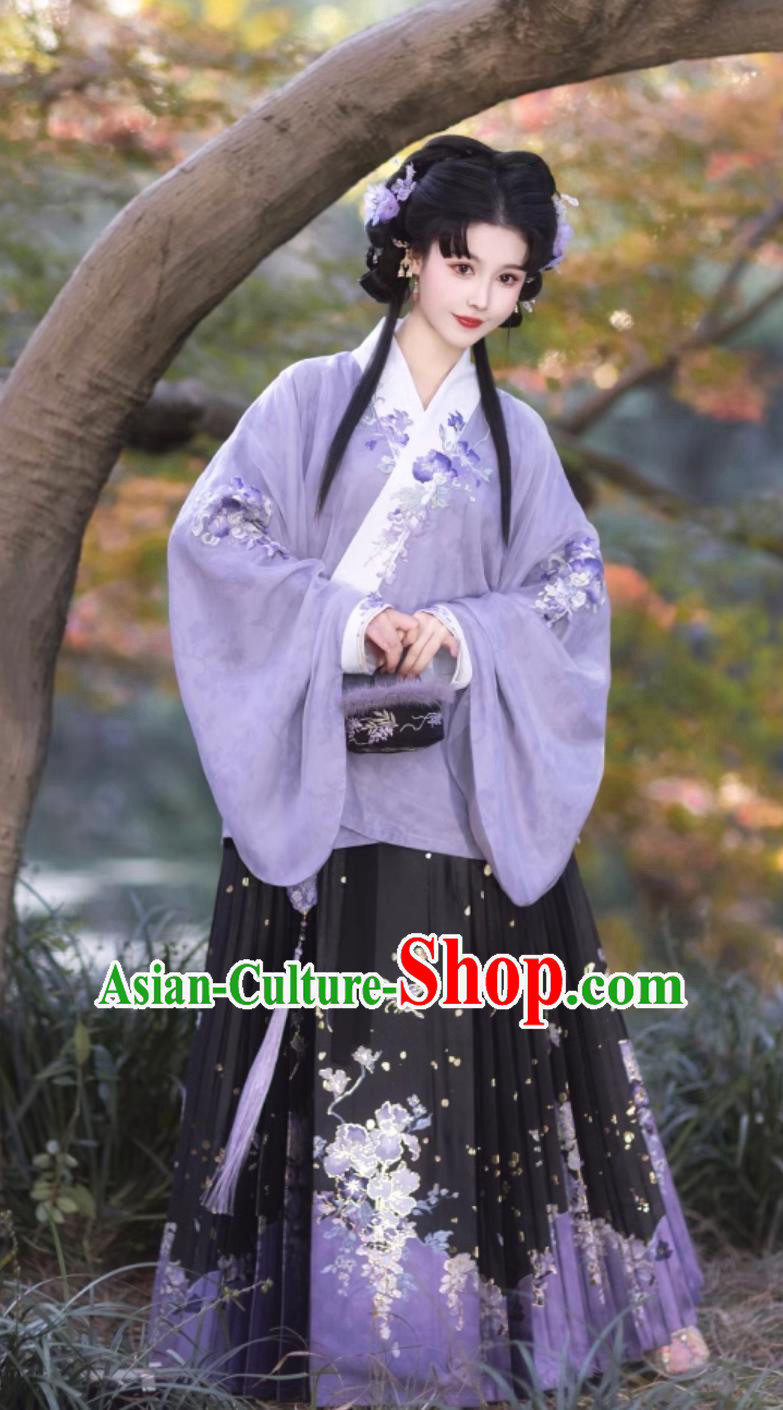 Ancient China Princess Costumes Chinese Traditional Hanfu Ming Dynasty Woman Clothing Purple Blouse and Mamian Skirt Complete Set