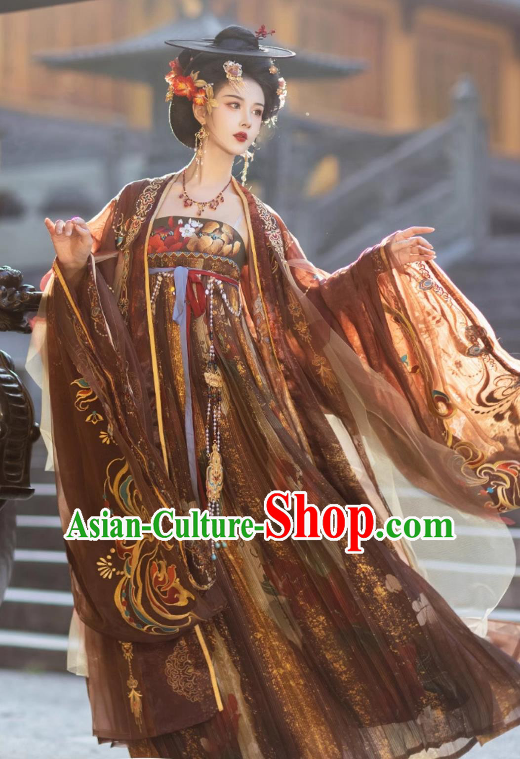 Ancient China Empress Embroidered Costumes Traditional Hanfu Ru Qun Chinese Tang Dynasty Consort Yang Yuhuan Clothing