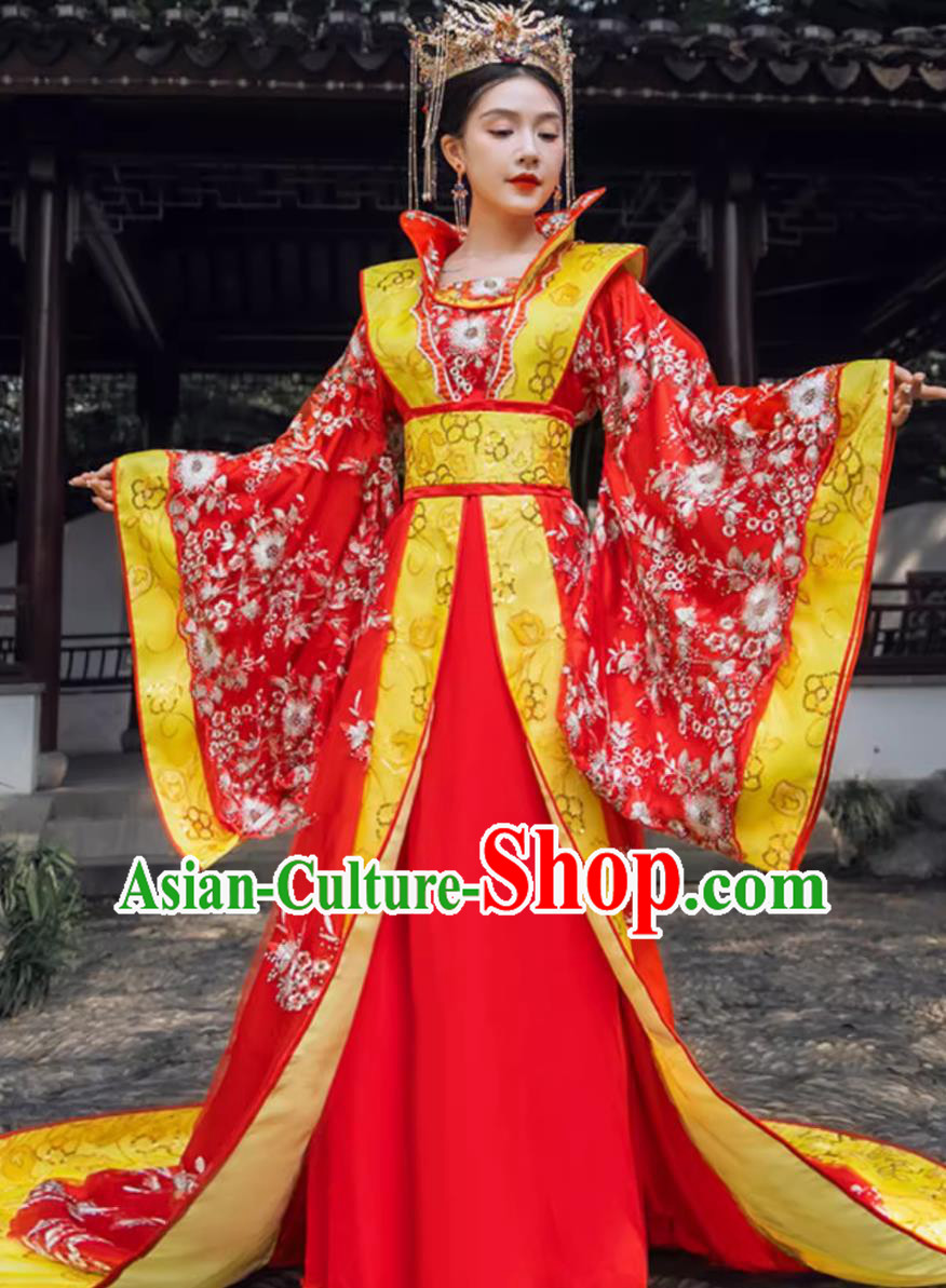 Red Tang Dynasty Imperial Consort Trailing Dress Traditional Hanfu Online Shop Ancient Chinese Empress Clothing Complete Set