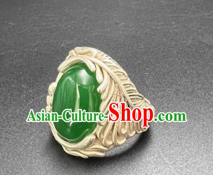 Ancient China Classic Jewelry Argentan Finger Ring Chinese Qing Dynasty Chrysoprase Ring
