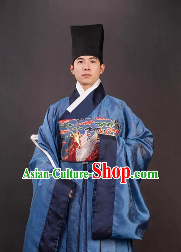 Ancient Chinese Official Clothing Traditional Hanfu Online Shop Blue Ming Dynasty Heaven Horse Robe