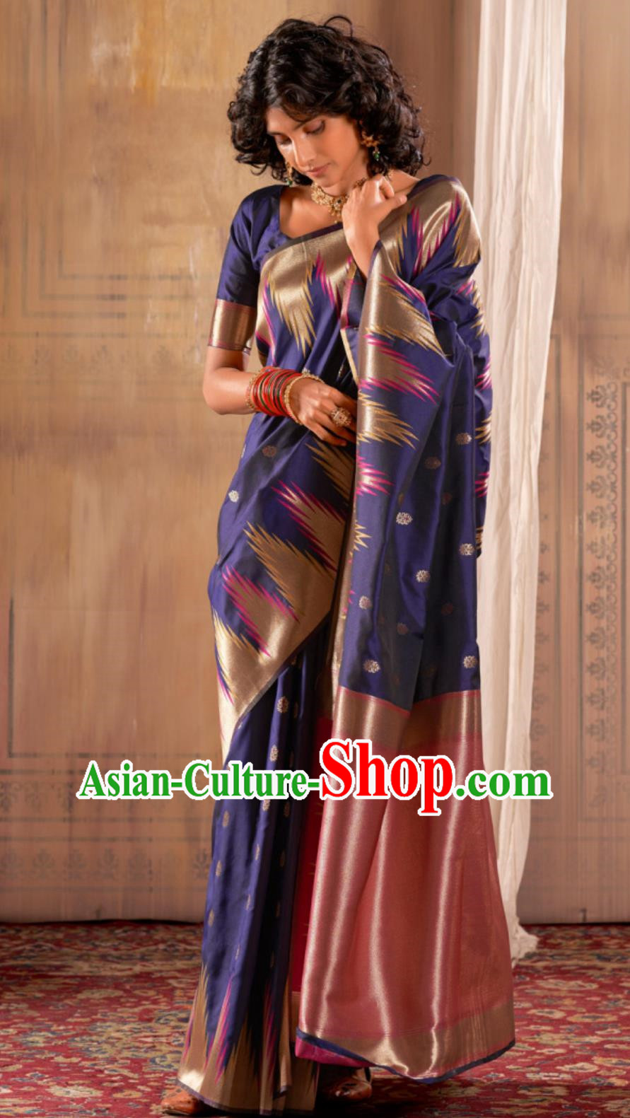 Indian National Clothing Traditional Women Purple Sari Dress India Court Fashion