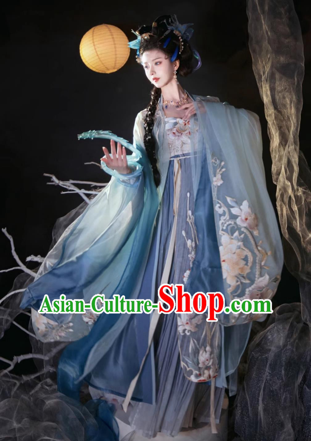 China Traditional Hanfu Song Dynasty Court Woman Blue Hezi Dress Ancient Princess Clothing