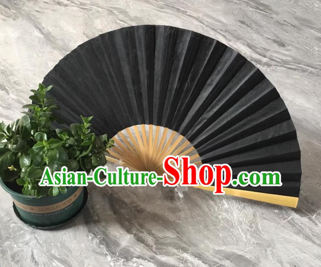China Bian Lian Black Silk Fan Sichuan Opera Face Changing Bamboo Fan Handmade Double Sided Folding Fan