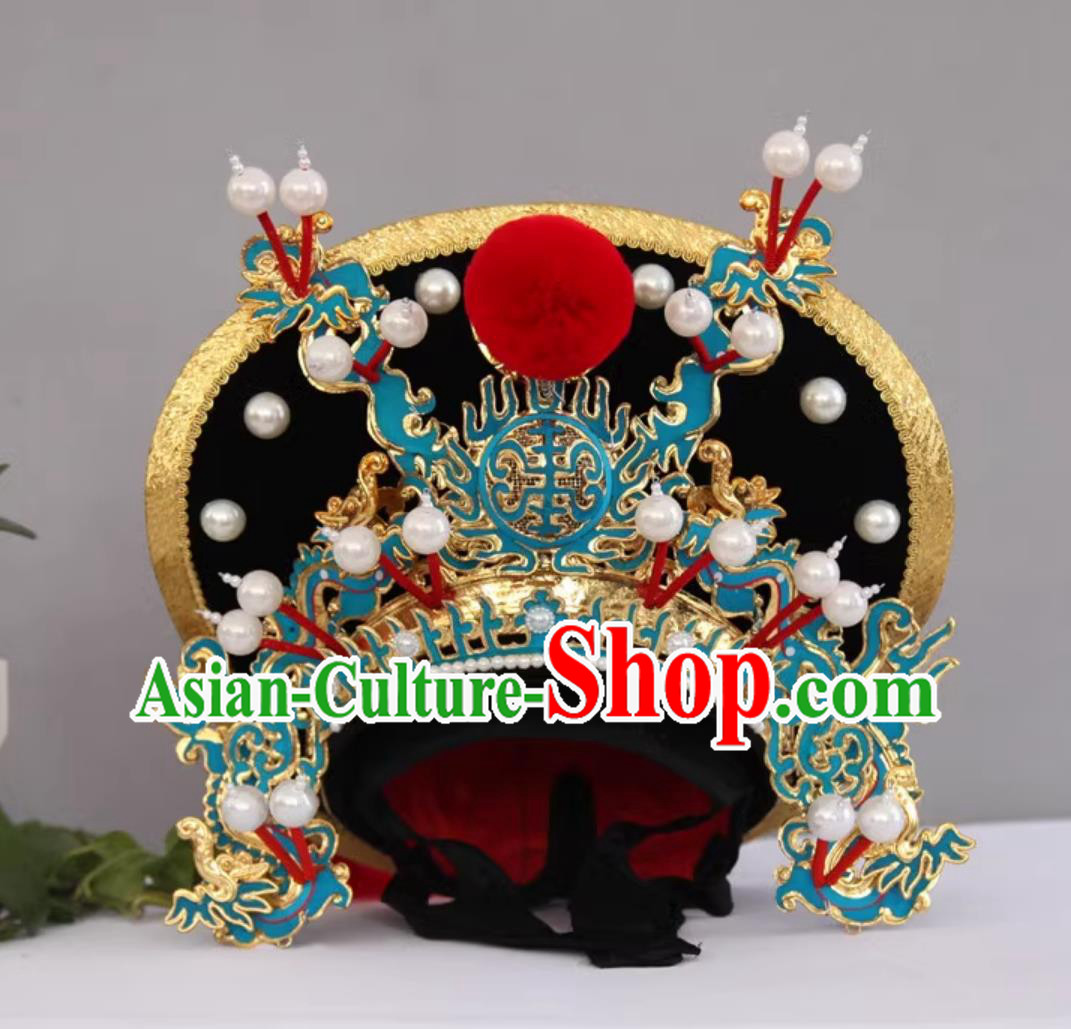 Handmade Magic Show Black Marshal Helmet China Bian Lian Performance Headwear Sichuan Face Changing Hat
