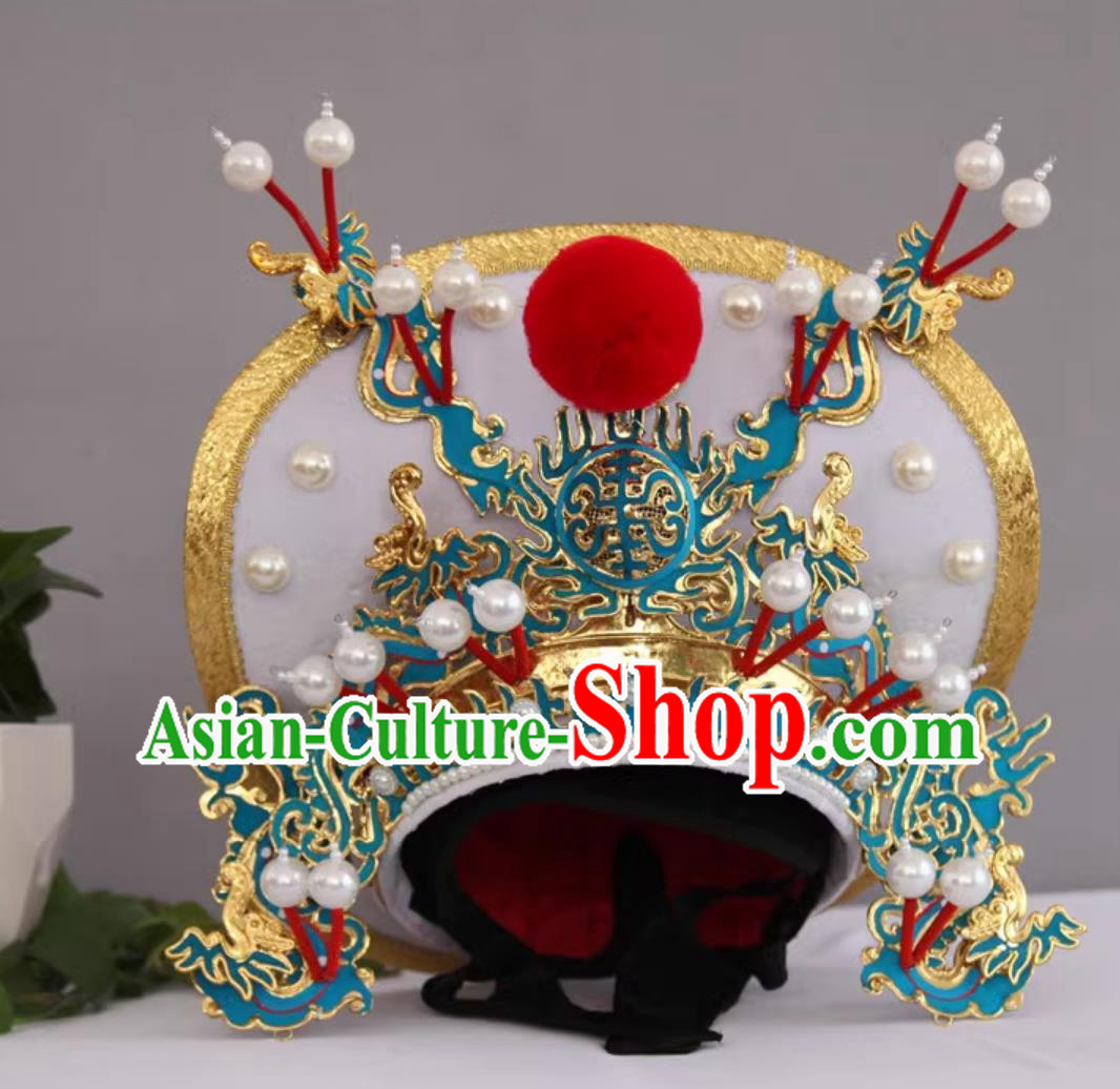 White Handmade Magic Show Marshal Helmet China Sichuan Opera Face Changing Hat Bian Lian Performance Headwear