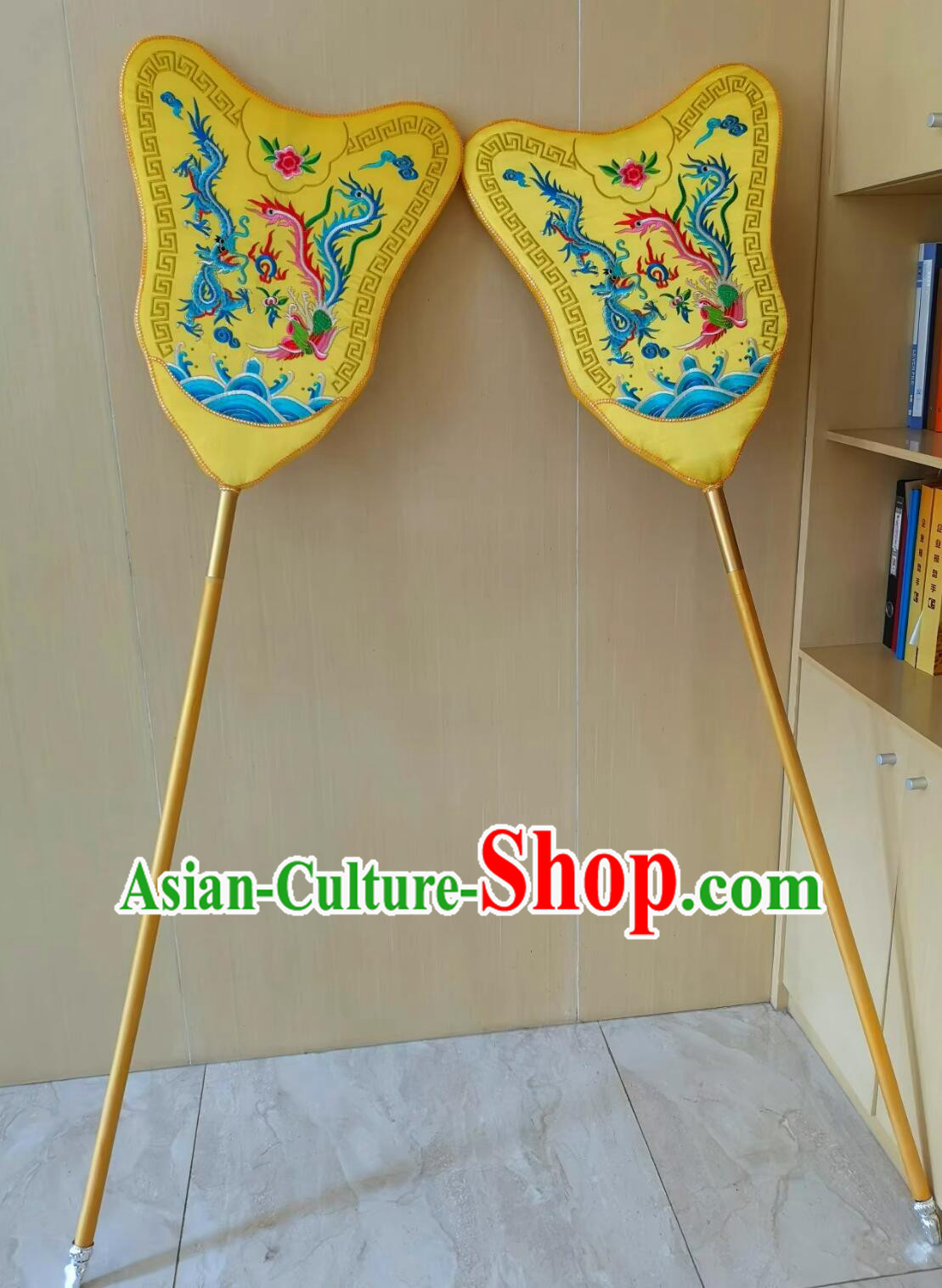 China Ancient Emperor Imperial Guard Embroidered Large Holding Fan