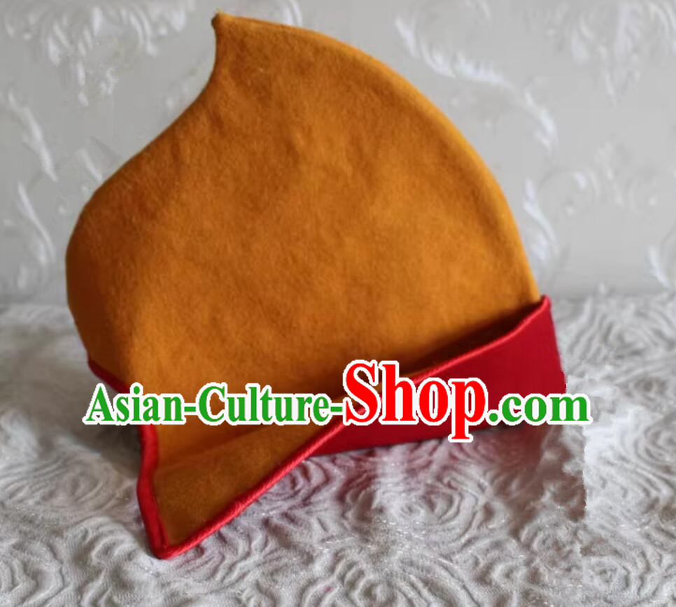 Handmade China Xizang Lama Headwear Traditional Tibetan Monk Woolen Hat