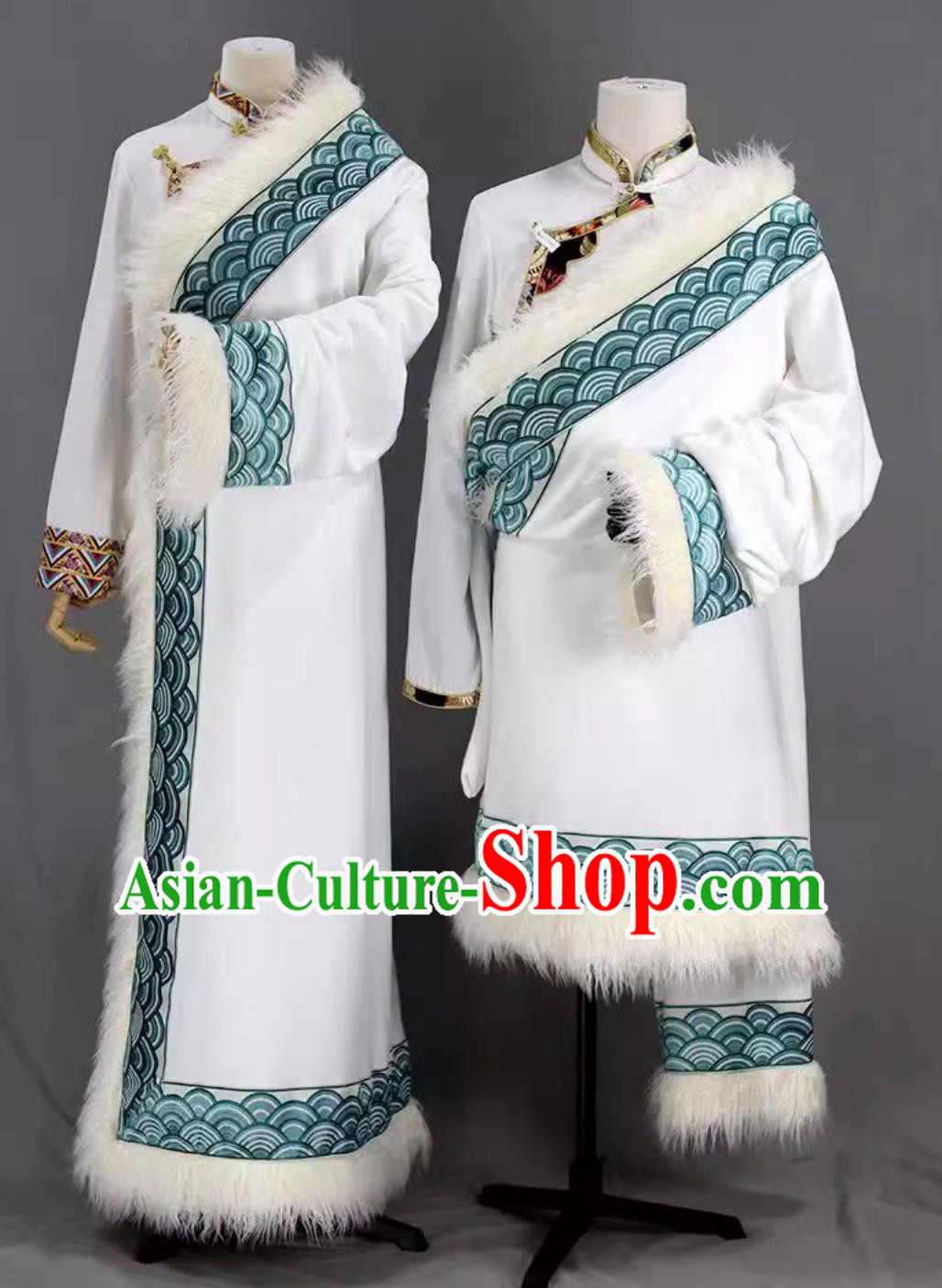 China Tibetan Couple Robes Zang Nationality Winter Costumes Xizang Ethnic Stage Performance Clothing