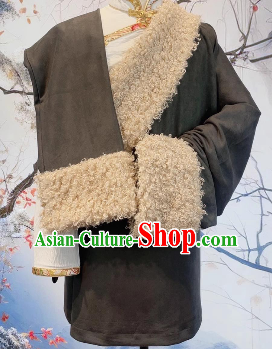 China Thermal Tibetan Robe Zang Nationality Male Winter Costume Xizang Ethnic Stage Performance Clothing