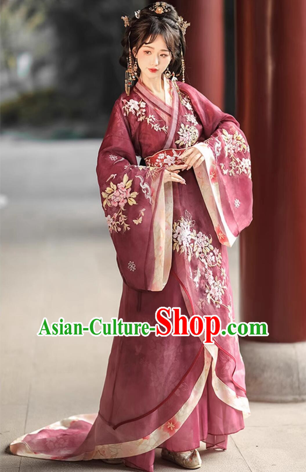 Chinese Traditional Woman Hanfu Ancient China Palace Lady Costumes Warring States Time Princess Wine Red Dress