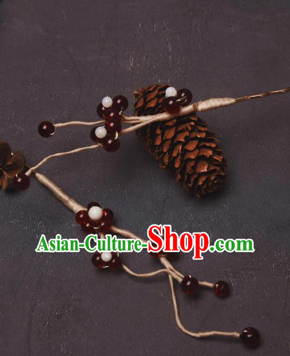 Handmade Red Berry Hair Clips Traditional Chinese Hanfu Hair Jewelries Ancient Swordswoman Hairpins