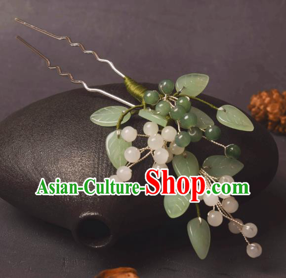 China Ancient Princess Hairpin Handmade Green Flower Hair Clip Traditional Chinese Hanfu Hair Jewelry