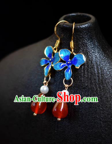 China Ancient Empress Earrings Handmade Ming Dynasty Blueing Eardrops Traditional Chinese Hanfu Ear Jewelries