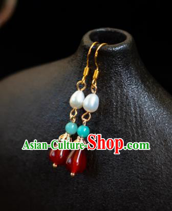 China Traditional Chinese Hanfu Ear Jewelries Ancient Empress Earrings Handmade Ming Dynasty Agate Eardrops