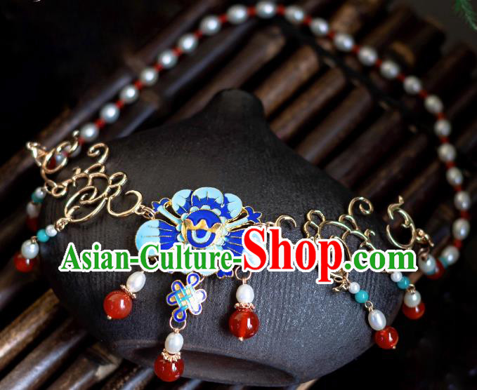 China Handmade Ming Dynasty Court Woman Necklace Traditional Chinese Hanfu Jewelry Ancient Empress Blueing Necklet
