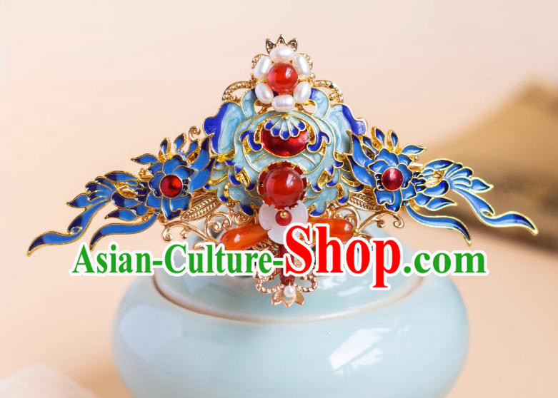 Handmade Ming Dynasty Hairpin Traditional Chinese Hanfu Hair Jewelry China Ancient Empress Cloisonne Hair Crown