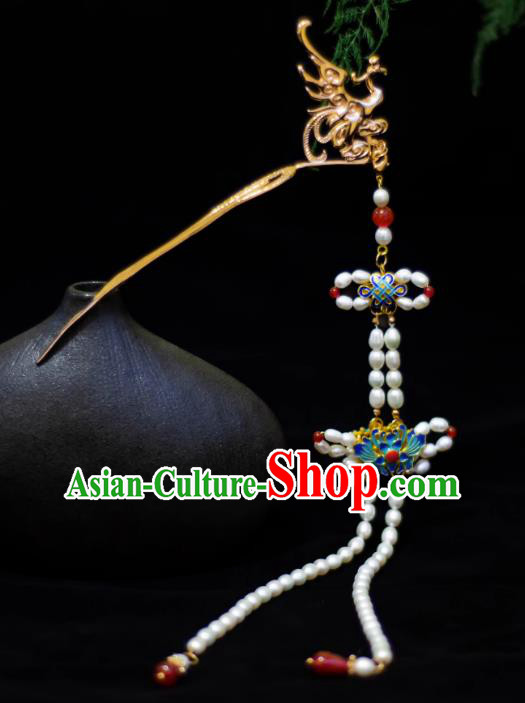 China Ancient Empress Cloisonne Hair Clip Handmade Ming Dynasty Tassel Hairpin Traditional Chinese Hanfu Phoenix Hair Jewelry