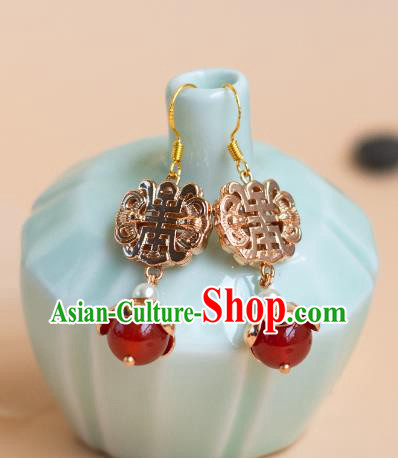 Handmade Ming Dynasty Bride Eardrops Traditional Chinese Hanfu Ear Jewelries China Ancient Empress Golden Earrings