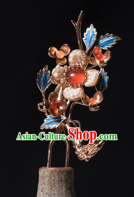 Handmade Ming Dynasty Agate Hair Clip Traditional Chinese Hanfu Hair Jewelry China Ancient Princess Cloisonne Hairpin