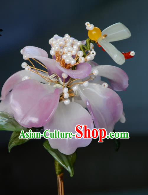 Handmade Ming Dynasty Dragonfly Hair Clip Traditional Chinese Hanfu Hair Jewelry China Ancient Princess Lilac Flower Hairpin
