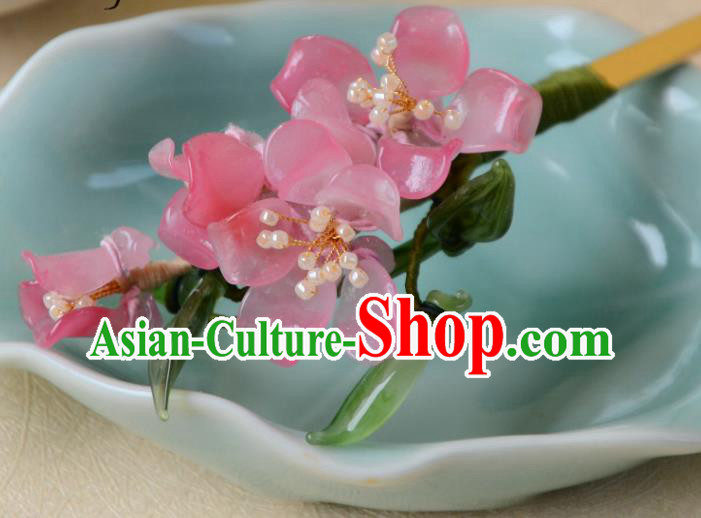 Traditional Chinese Hanfu Hair Jewelry China Ancient Princess Pink Peach Blossom Hairpin Handmade Ming Dynasty Hair Clip