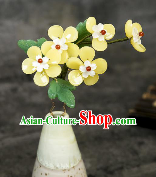 Traditional Chinese Hanfu Hair Jewelry China Ancient Princess Yellow Plum Blossom Hairpin Handmade Ming Dynasty Hair Clip