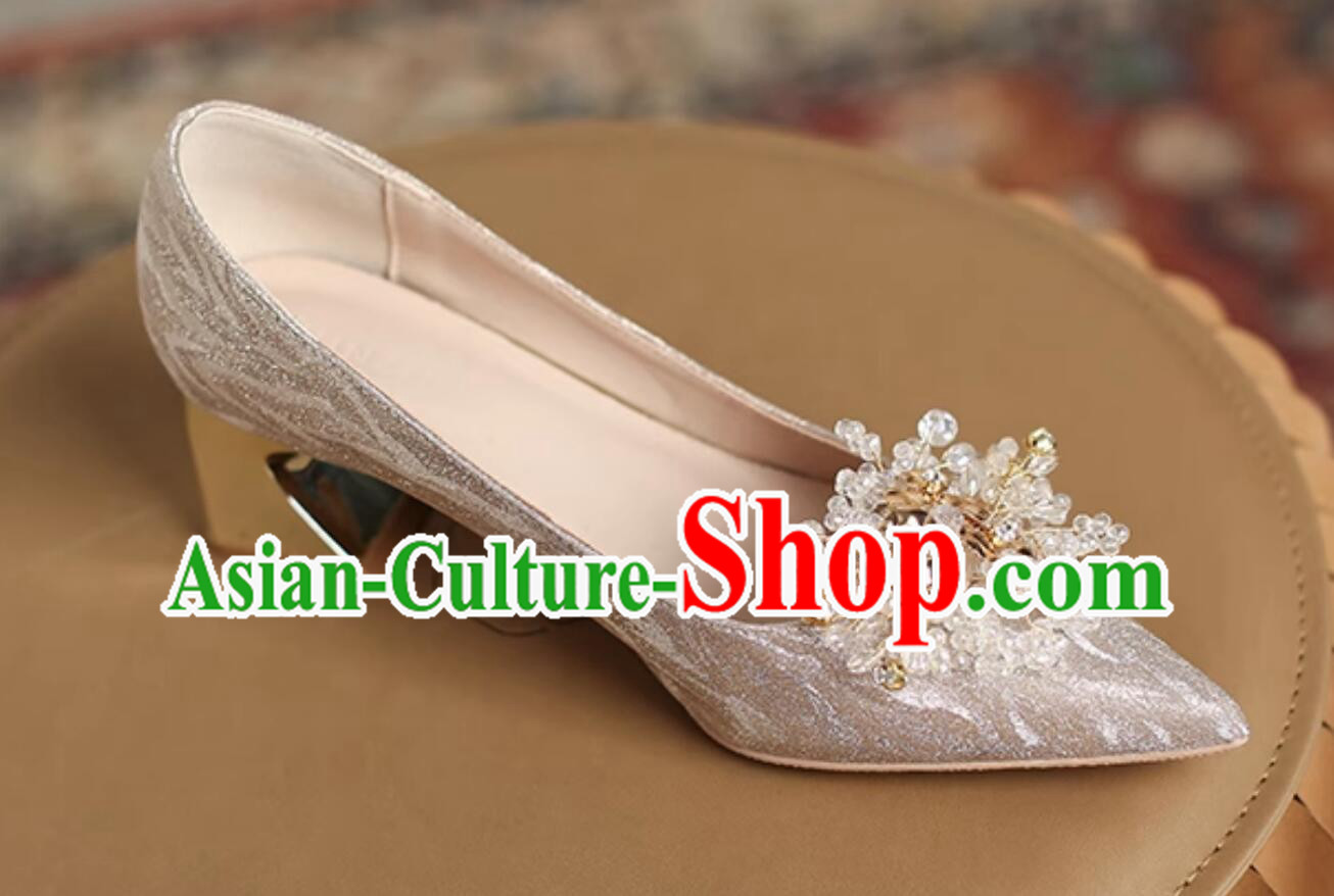 French Fashion Shoes 5cm Heeled Shoes Bride Shoes Champagne Wedding Shoes