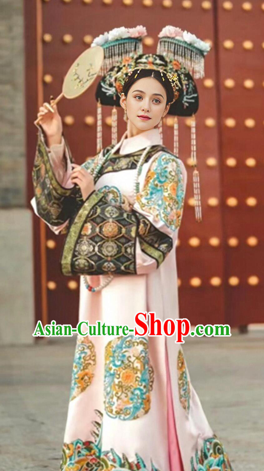 Chinese Qing Dynasty Royal Empress Pink Dress Traditional Court Woman Clothing Ancient China Imperial Consort Costume