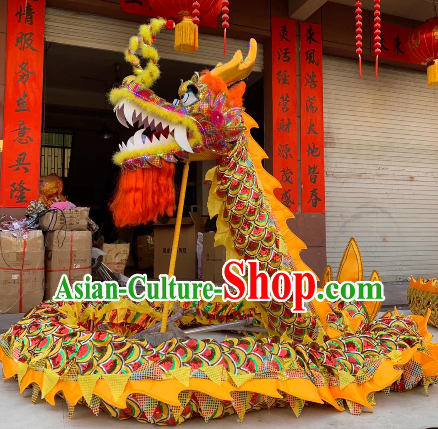 Chinese Traditional Dancing Dragon Handmade LED Lantern Dance Dragon Head and Body Costume Complete Set