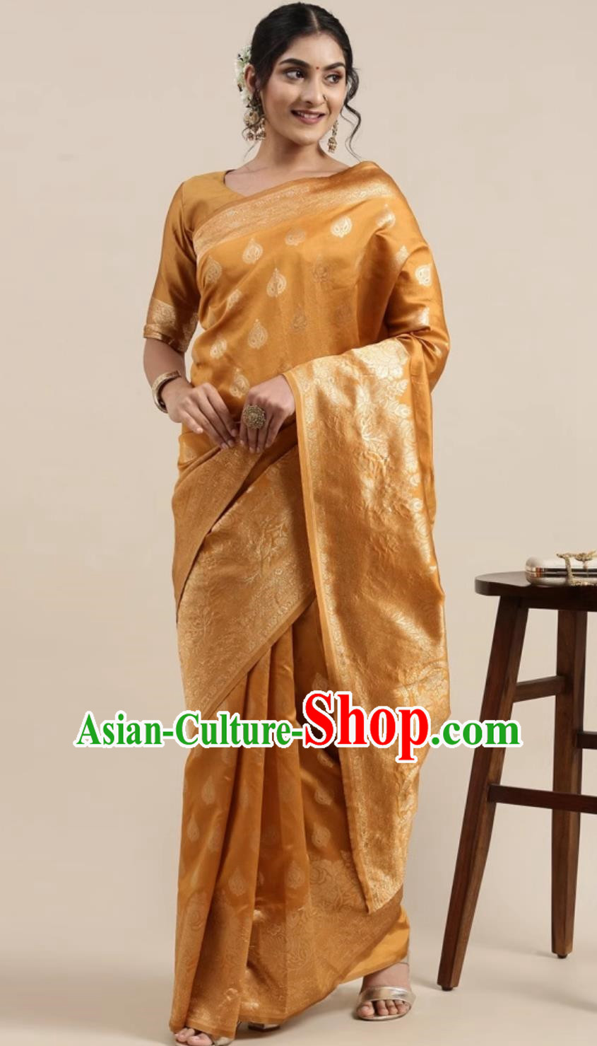 India Festival Clothing National Costume Traditional Ginger Dress Indian Woman Sari