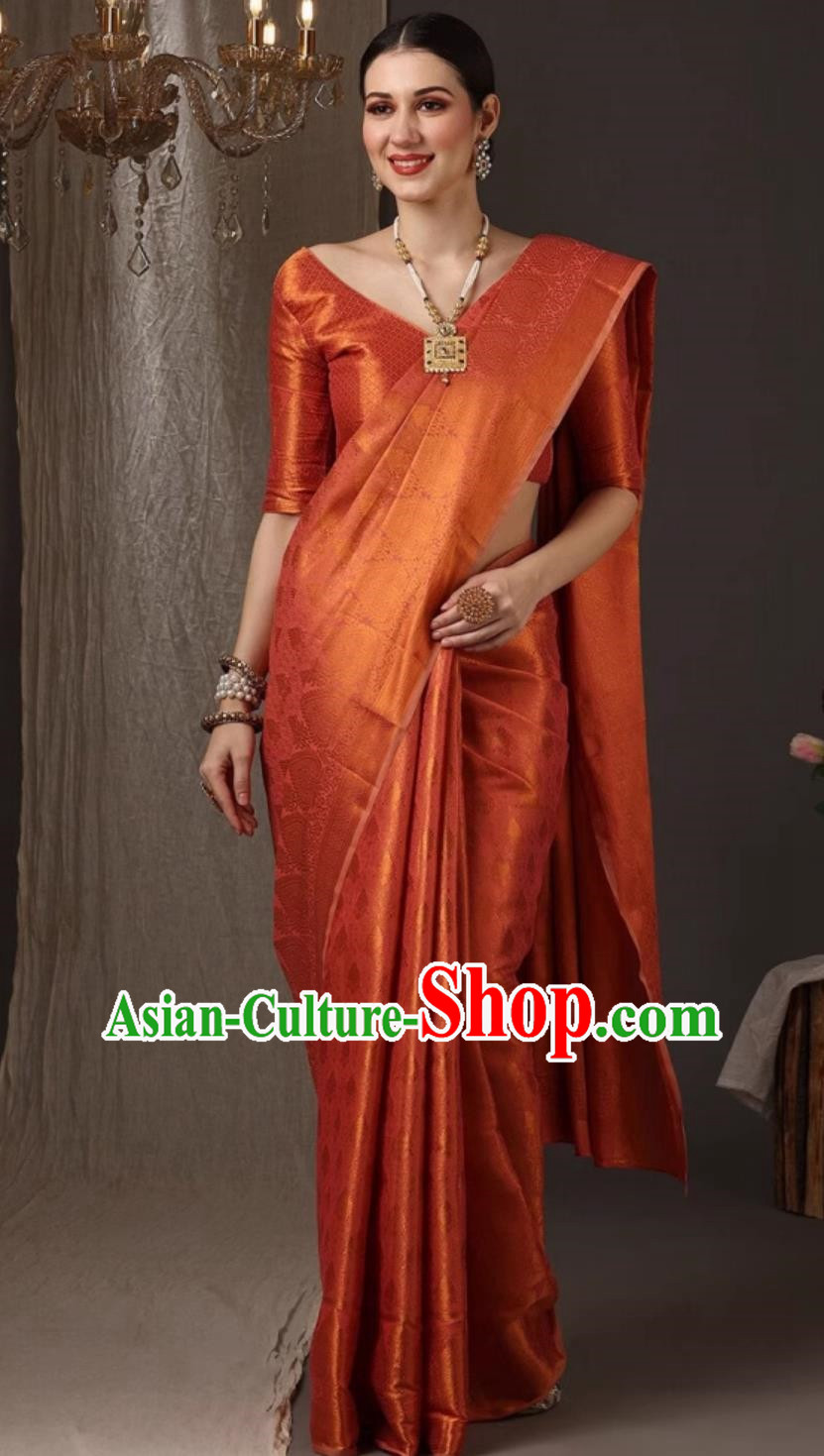 Indian National Costume Traditional Jacinth Dress Woman Sari India Festival Clothing