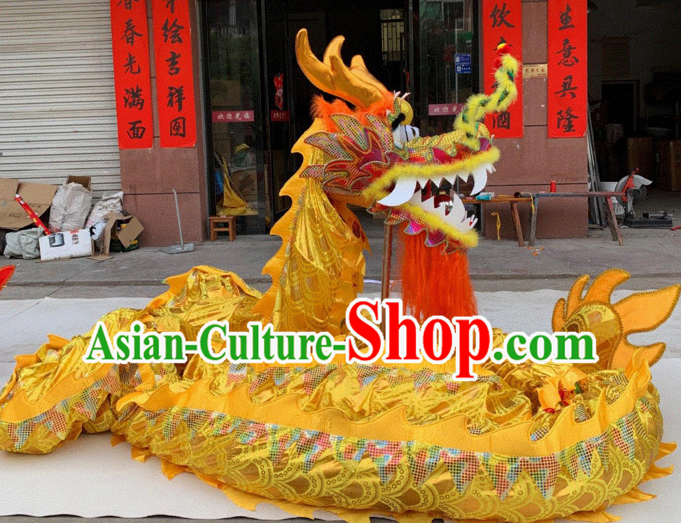 Handmade LED Lantern Dance Dragon Chinese Traditional Golden Dancing Dragon Head and Body Costume Complete Set