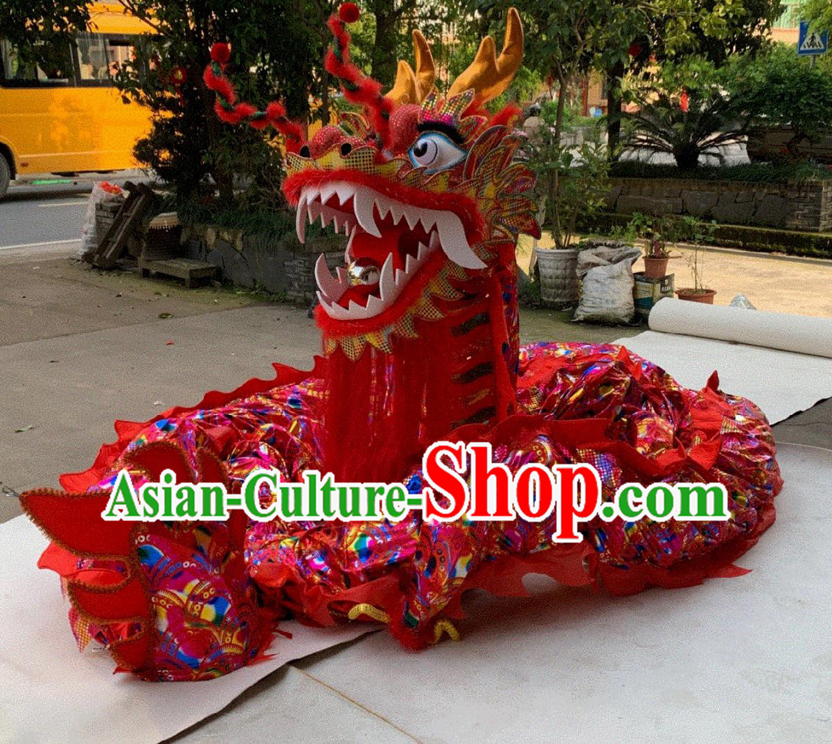 Chinese Traditional Red Dancing Dragon Handmade LED Lantern Dance Dragon Head and Body Costume Complete Set