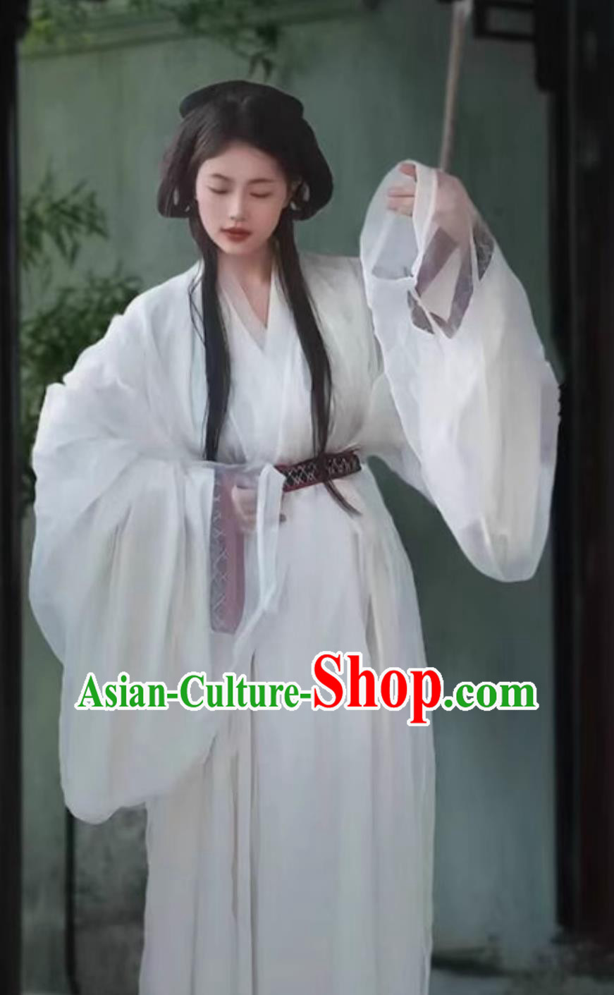 Traditional Hanfu White Warring States Robe Chinese Han Dynasty Imperial Consort Clothing Ancient China Princess Costume
