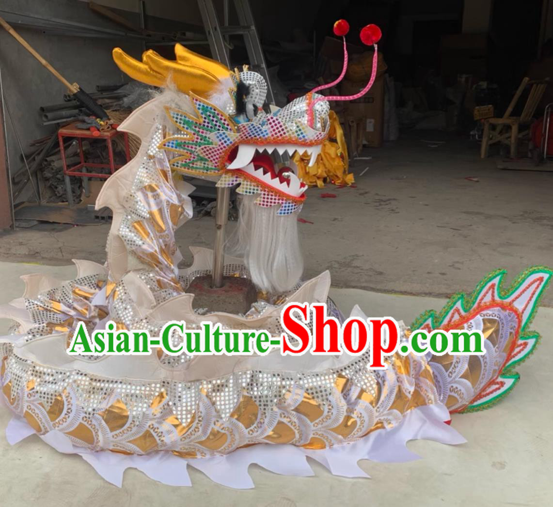Chinese Traditional White Dancing Dragon New Year Handmade Dance Dragon Head and Body Costume Complete Set for Kids