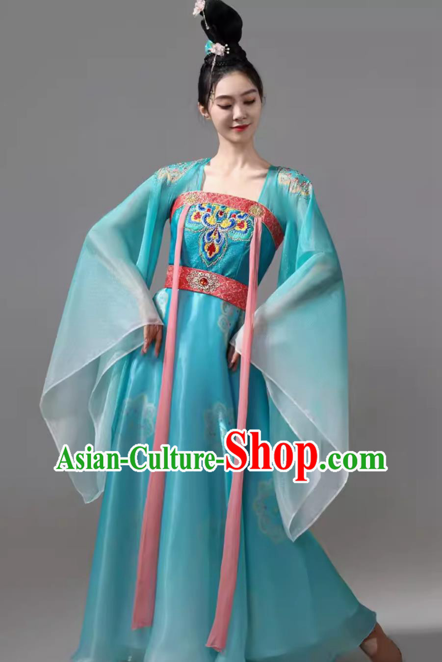 Ancient Chinese Clothing Classical Dance Blue Dress Traditional Hanfu Wide Sleeve Costume