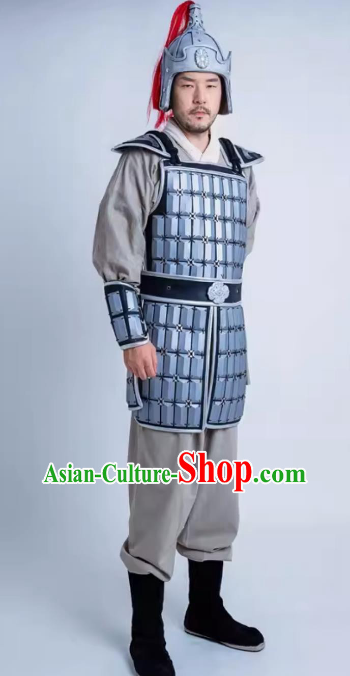 China Qin Dynasty Hero Armor and Helmet Ancient Chinese Clothing Traditional Stage Performance Warrior Costume Complete Set