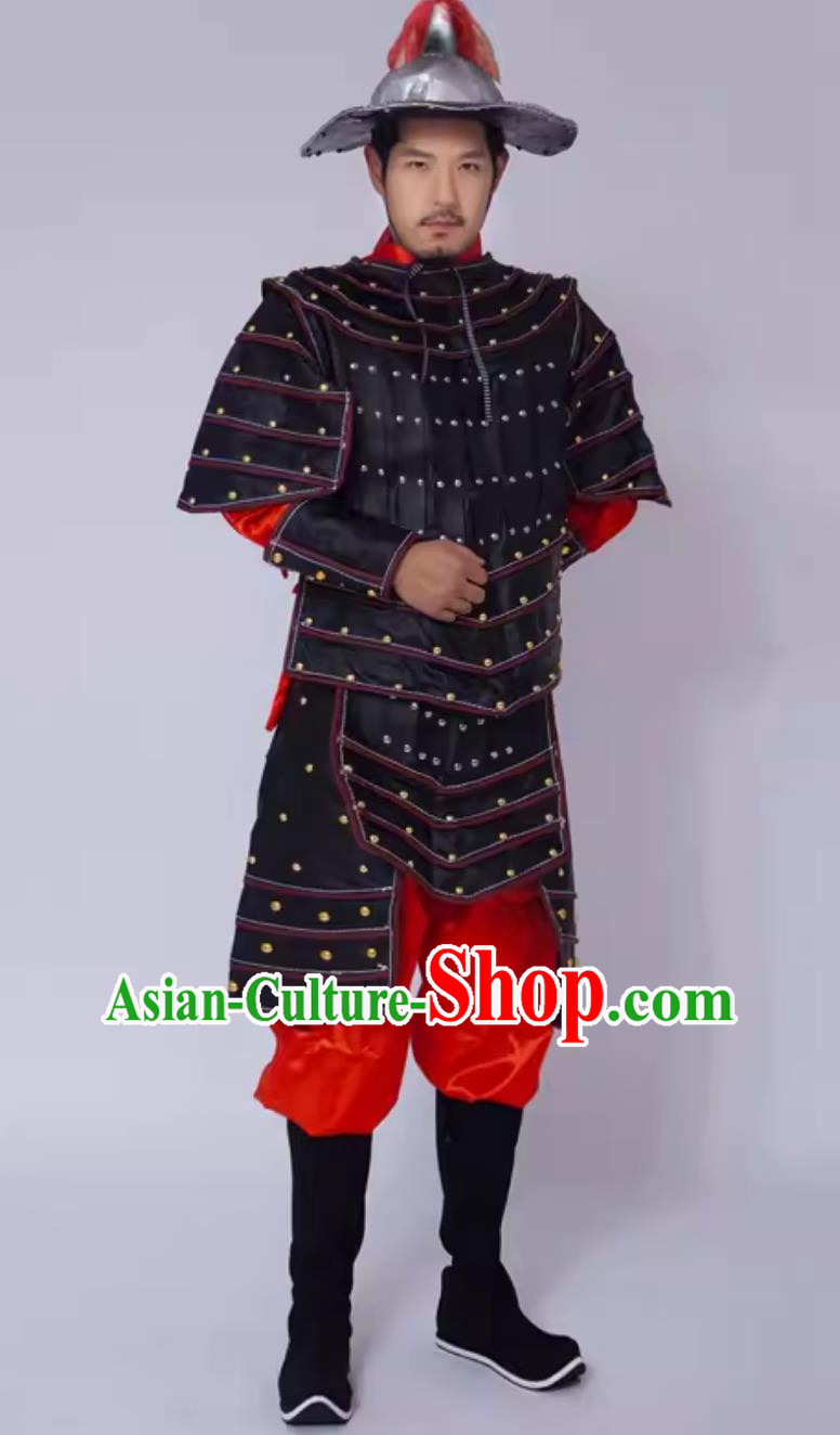 Traditional Stage Performance Hero Costume Ancient Chinese Clothing Yuan Dynasty General Armor and Helmet Complete Set