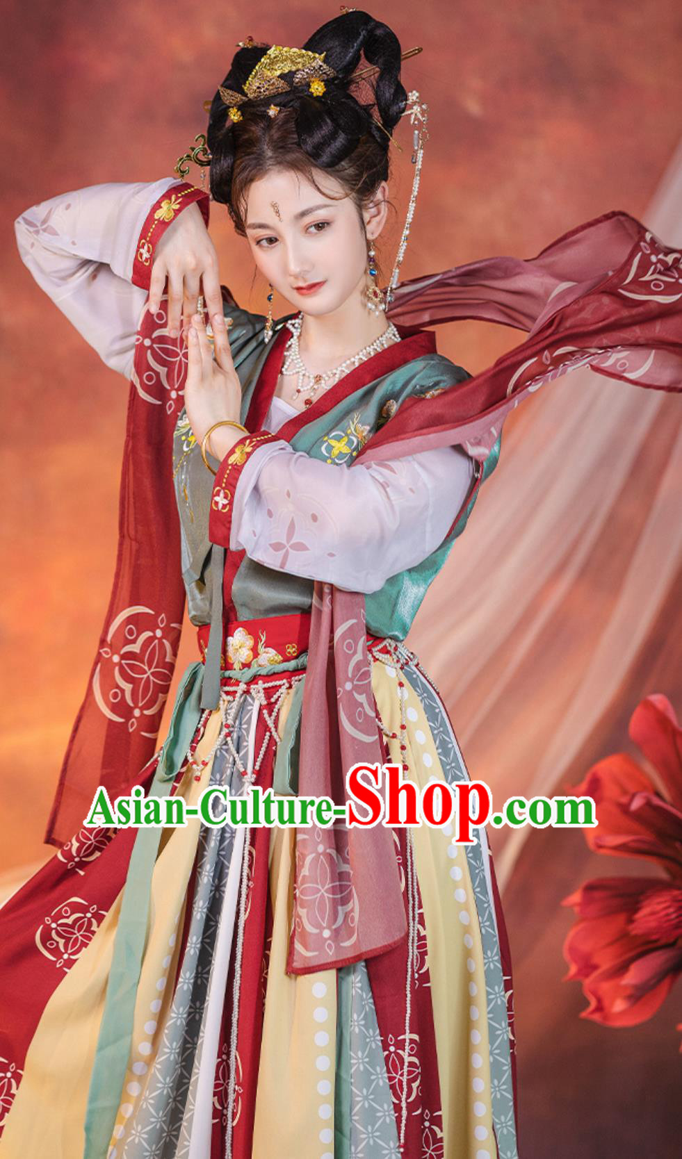 Summer Ancient Chinese Clothing Tang Dynasty Young Woman Costume Traditional Hanfu Beizi and Skirt Complete Set
